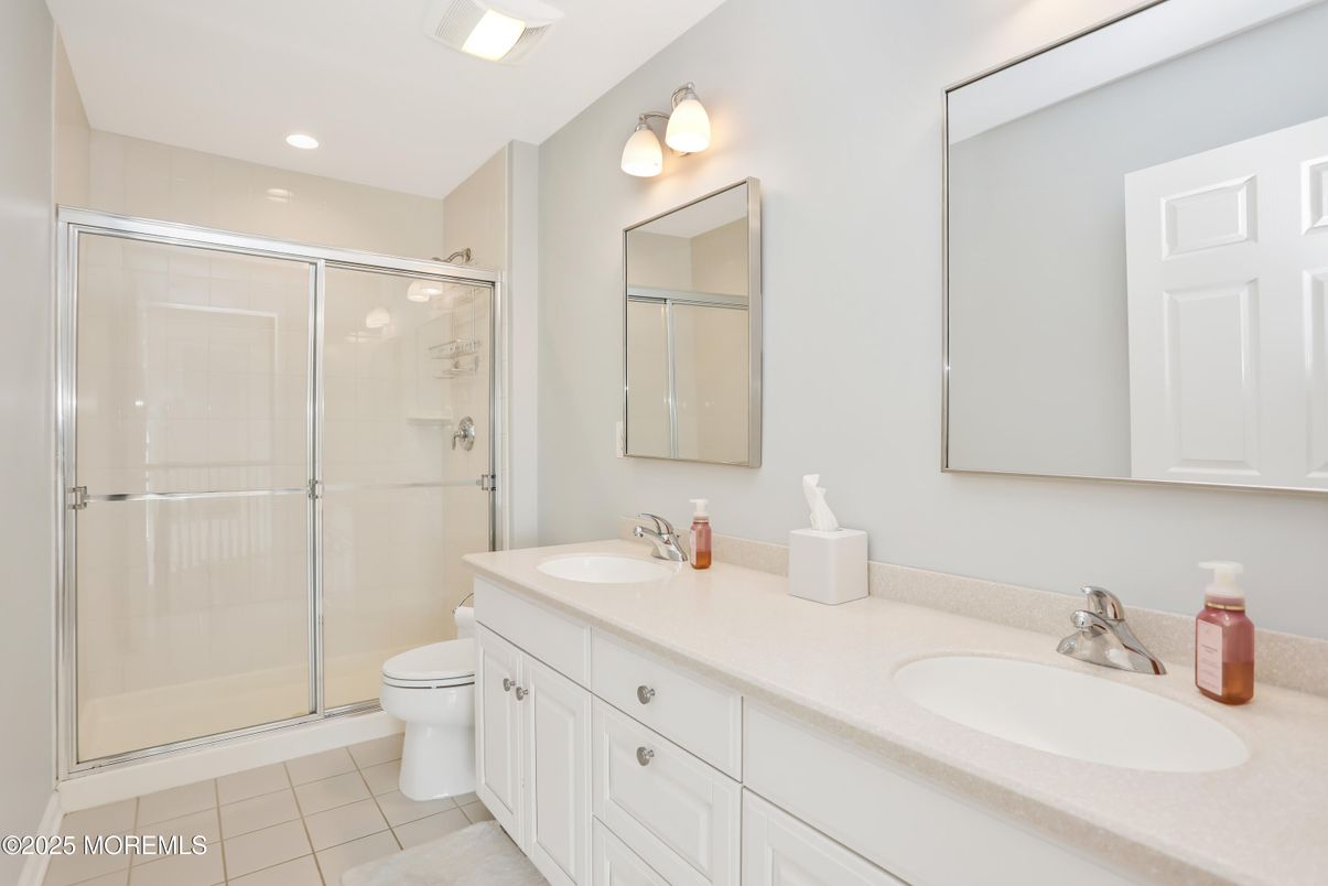 Bathroom, Dual Sink Vanities, Glass Shower, Interior, Recessed Lighting