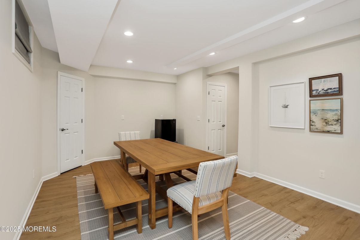 Dining room, Interior, Recessed Lighting, Wood Texture Flooring