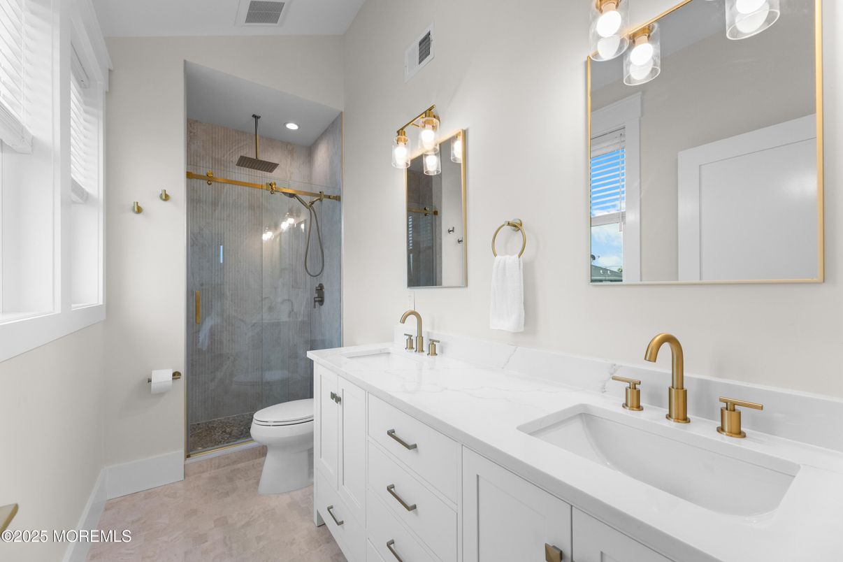 Bathroom, Dual Sink Vanities, Glass Shower, Interior, Recessed Lighting