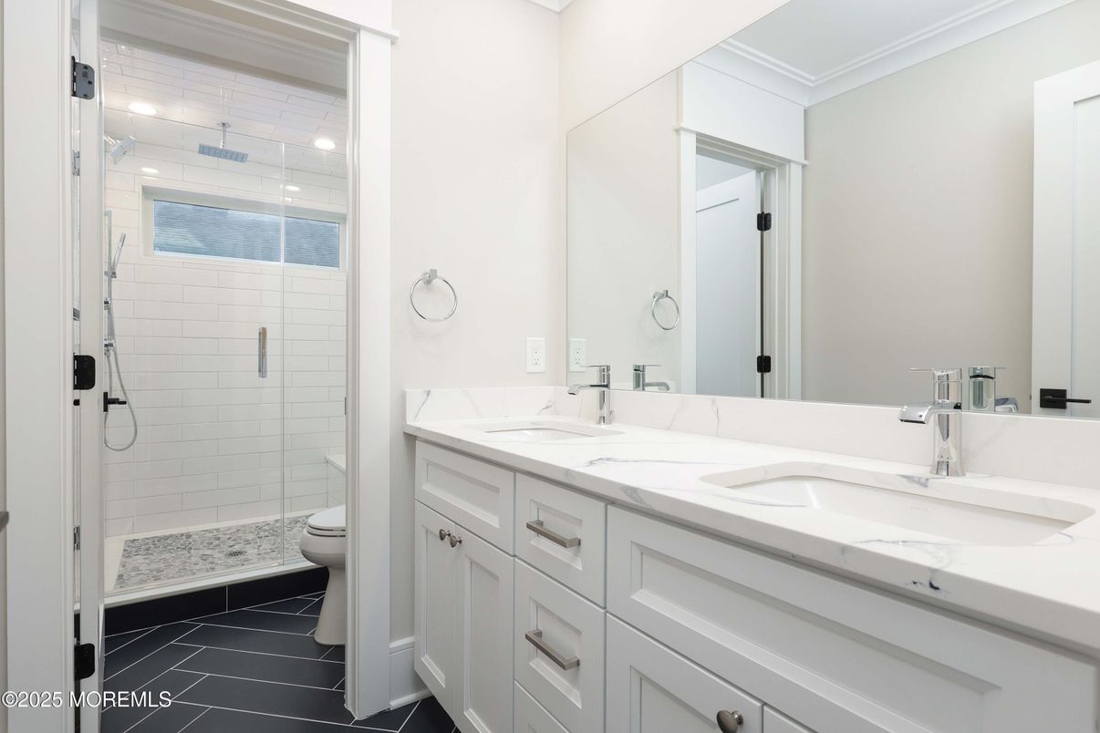 Bathroom, Dual Sink Vanities, Glass Shower, Interior, Recessed Lighting