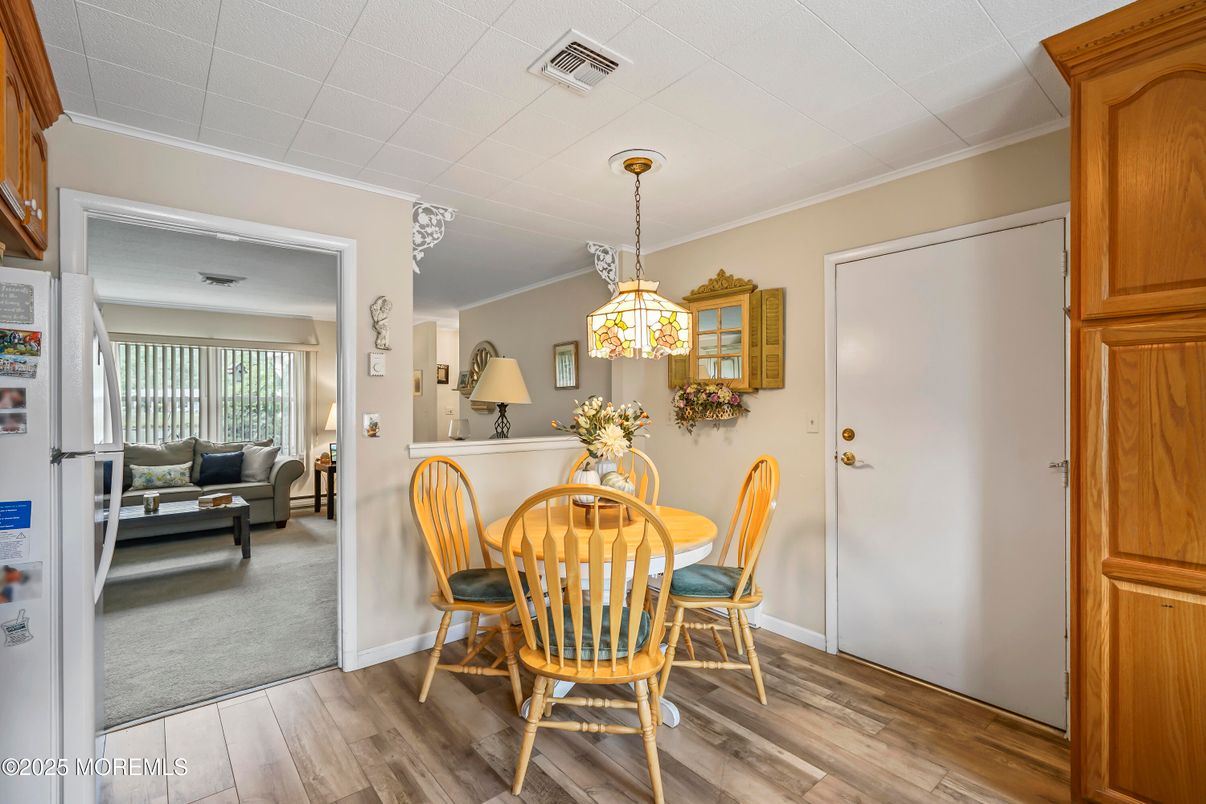Dining room, Interior, Pendant Lights, Wood Texture Flooring