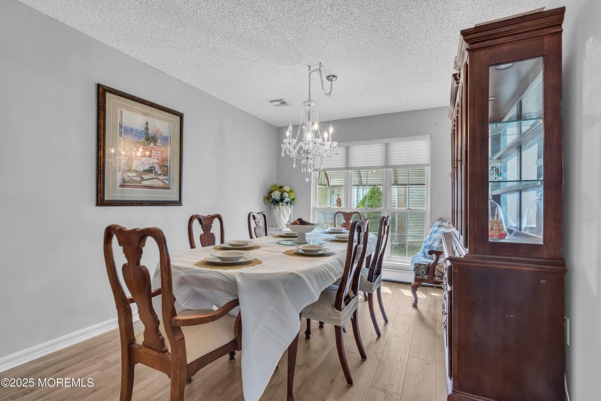 Chandelier, Dining room, Interior, Wood Texture Flooring