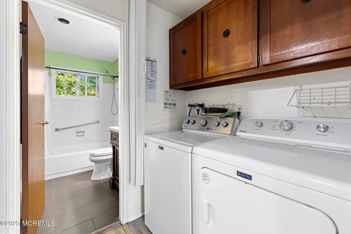 Bathroom, Interior, Washer, Wood Texture Flooring