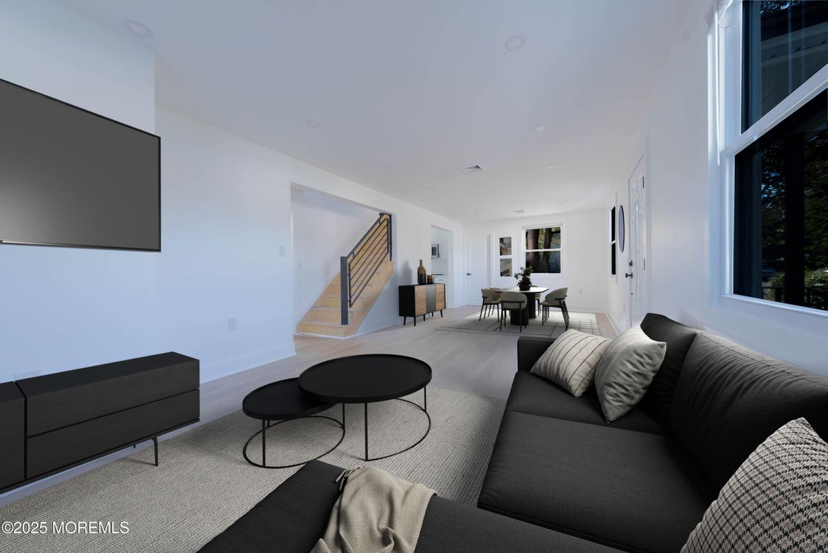 Dining room, Interior, Living room, Recessed Lighting, Wood Texture Flooring