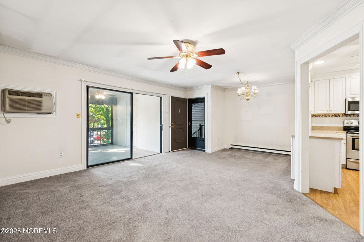 Chandelier, Empty room, Interior, Kitchen, Stainless Steel Appliances