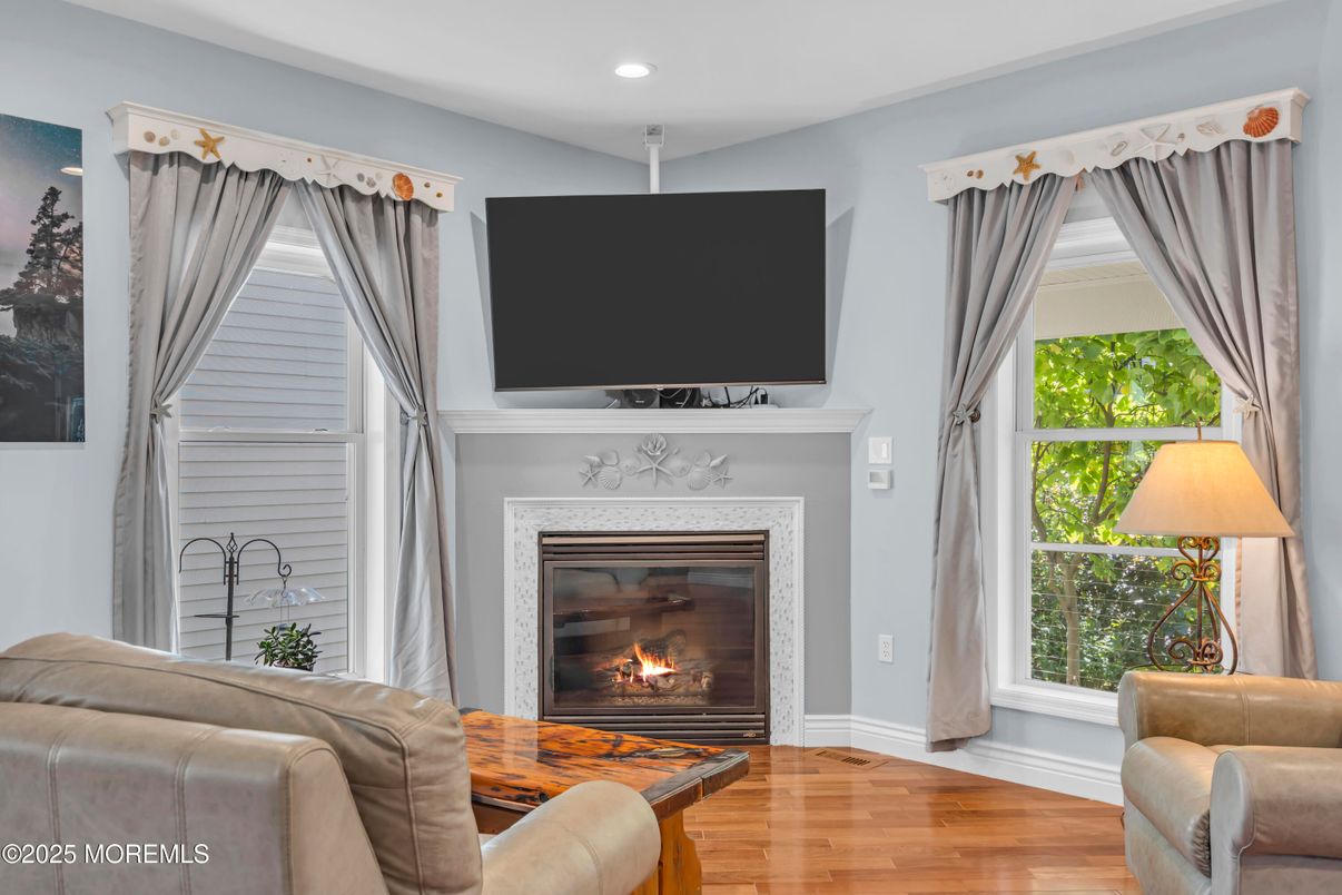 Fireplace, Interior, Recessed Lighting, Wood Texture Flooring