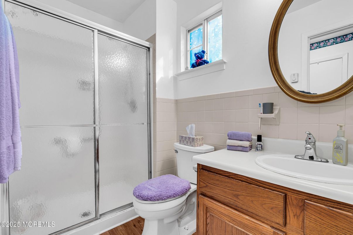 Bathroom, Glass Shower, Interior, Wood Texture Flooring