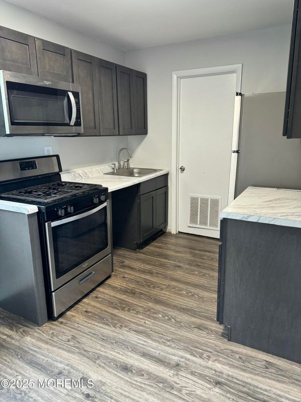 Interior, Kitchen, Stainless Steel Appliances, Wood Texture Flooring