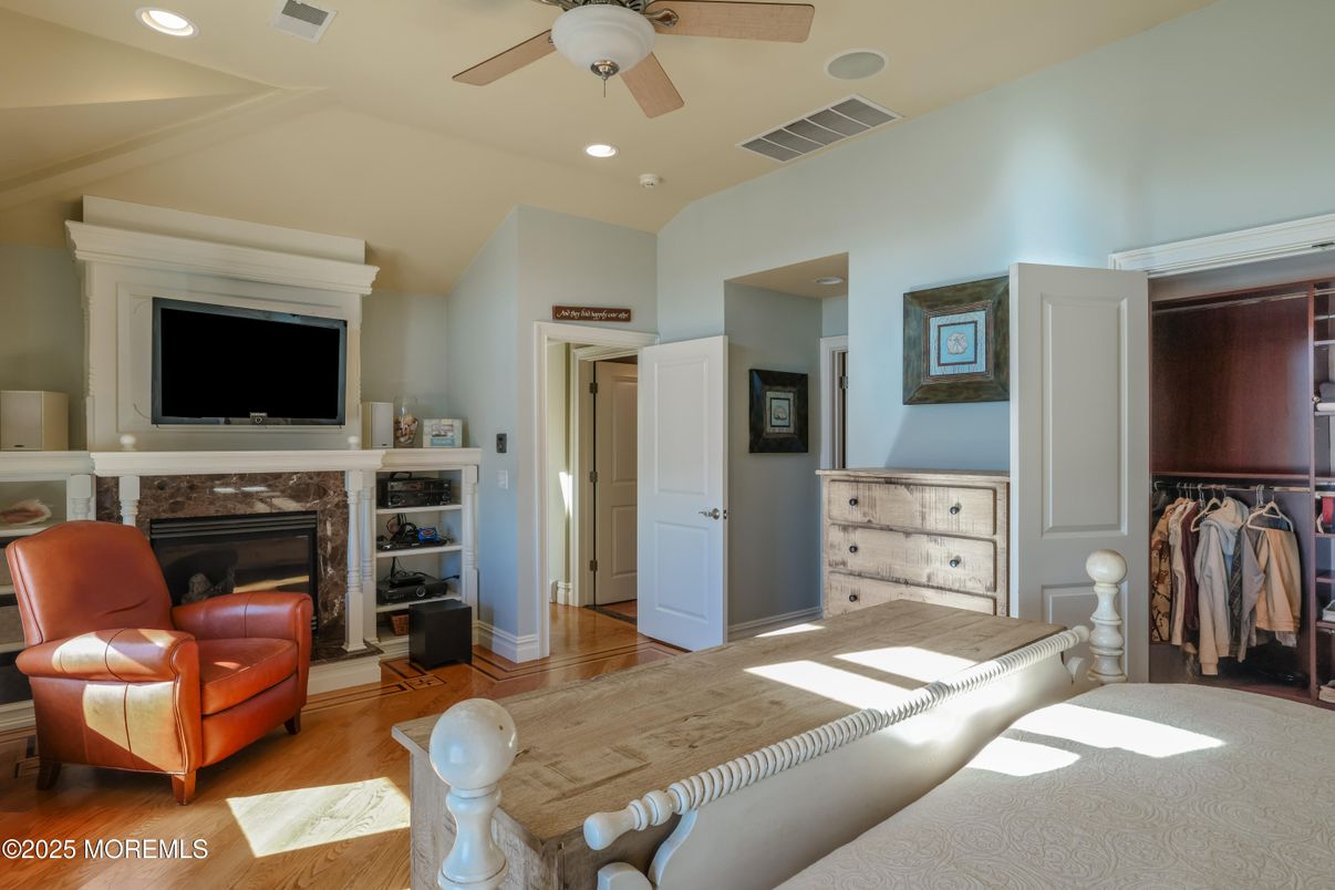 Fireplace, Interior, Recessed Lighting, Wood Texture Flooring