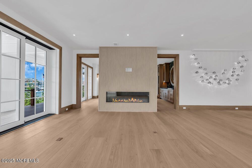 Empty room, Fireplace, Interior, Recessed Lighting, Wood Texture Flooring