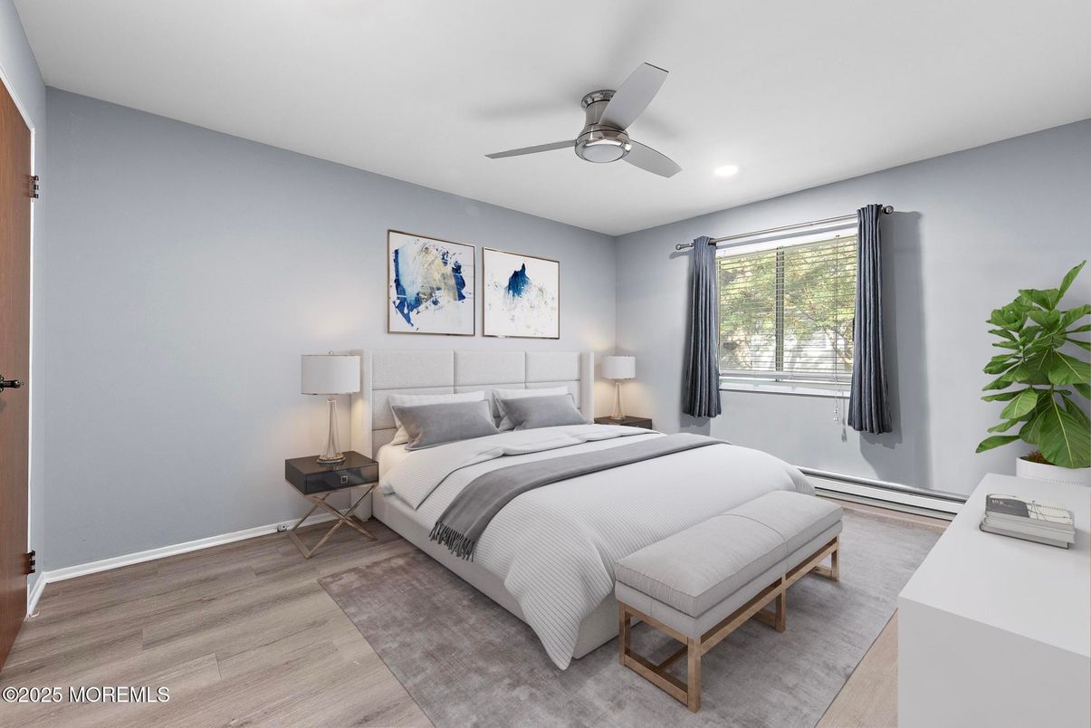Bedroom, Interior, Recessed Lighting, Wood Texture Flooring