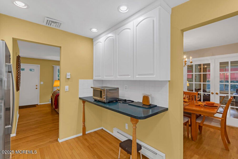 Dining room, Interior, Recessed Lighting, Wood Texture Flooring