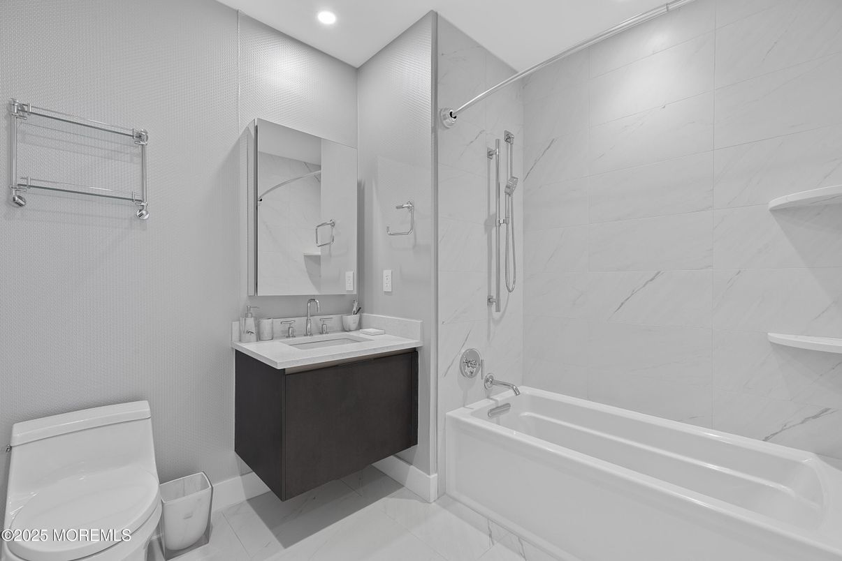 Bathroom, Glass Shower, Interior, Marble Walls, Recessed Lighting