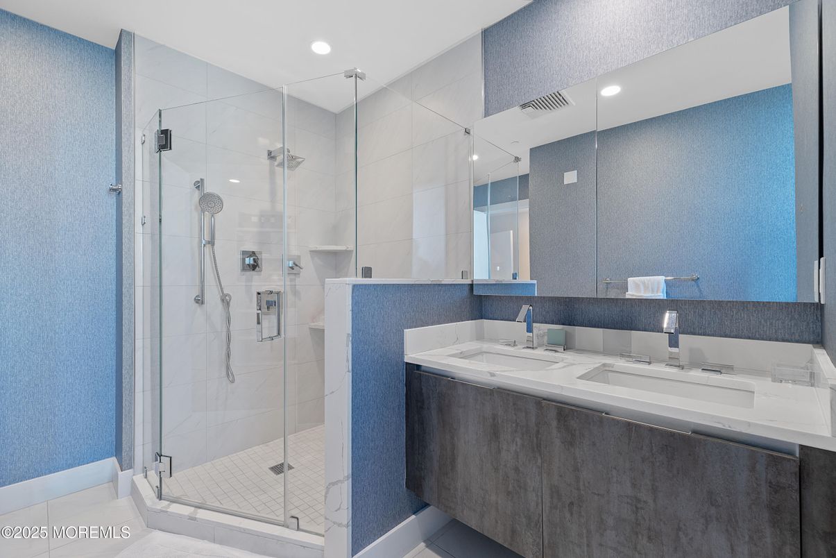 Bathroom, Dual Sink Vanities, Glass Shower, Interior, Recessed Lighting