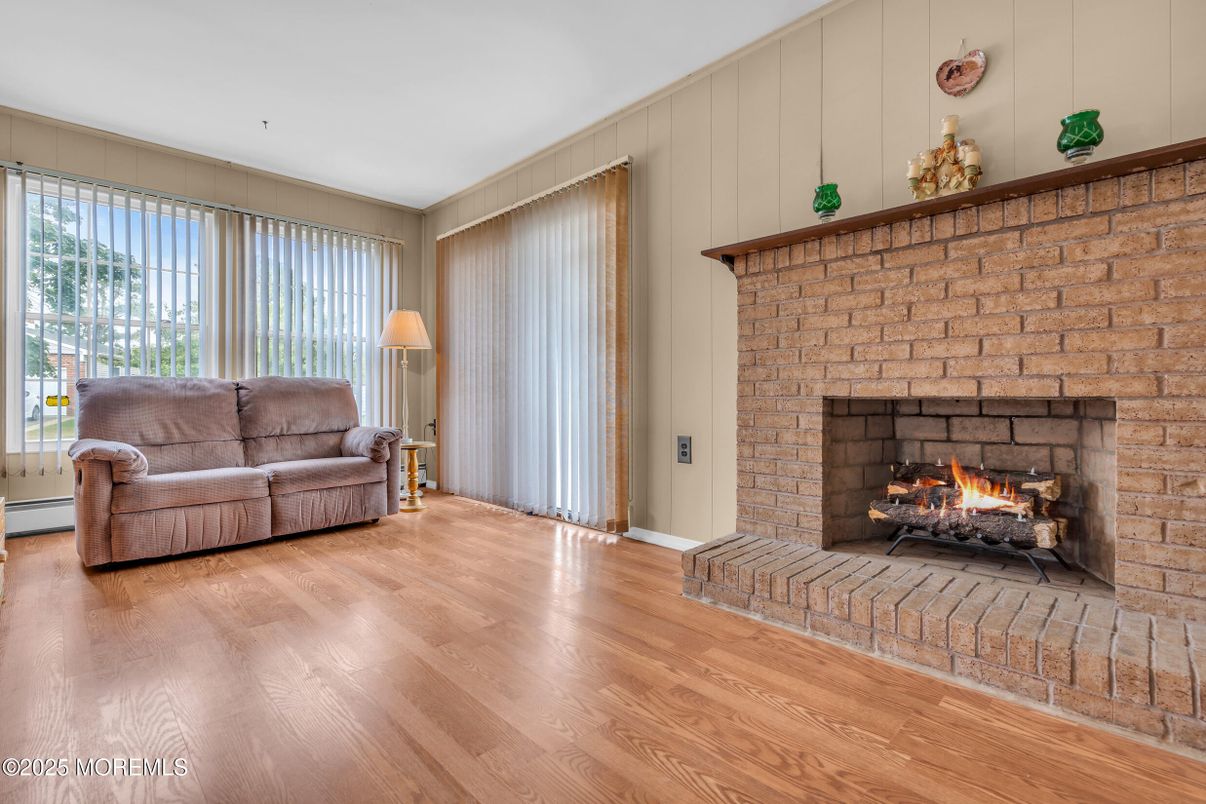 Fireplace, Interior, Living room, Stone Walls, Wood Texture Flooring