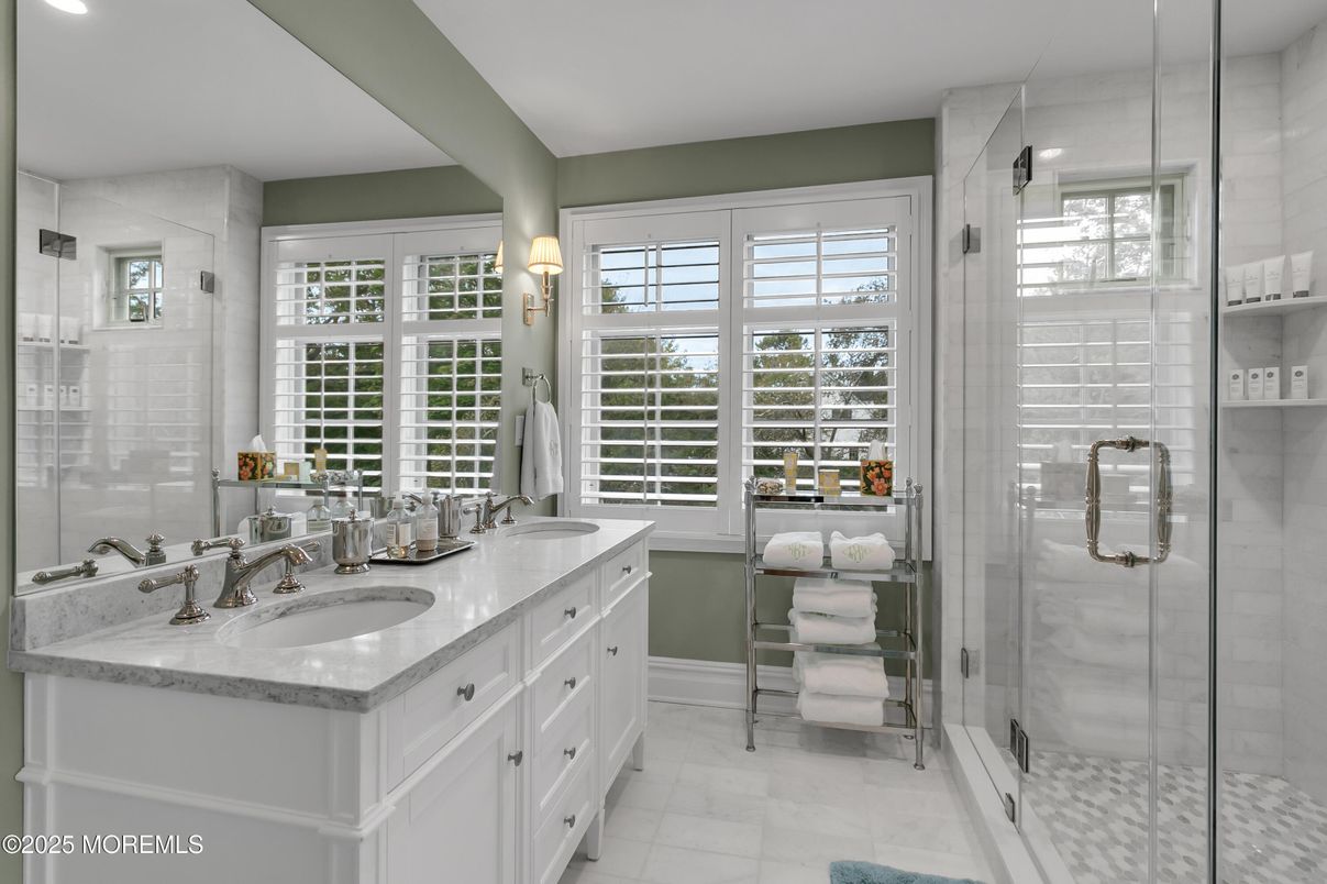 Bathroom, Dual Sink Vanities, Glass Shower, Interior, Recessed Lighting