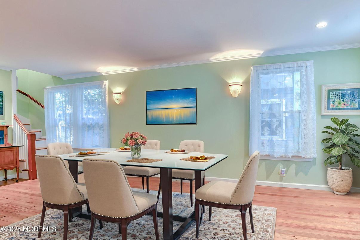 Dining room, Interior, Recessed Lighting, Wood Texture Flooring