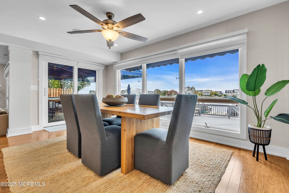 Dining room, Interior, Recessed Lighting, Water, Wood Texture Flooring