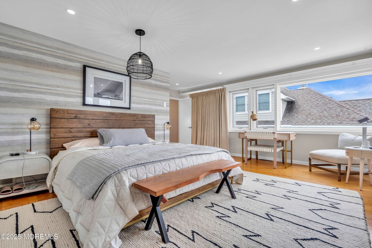 Bedroom, Interior, Recessed Lighting, Wood Texture Flooring, Wooden Walls