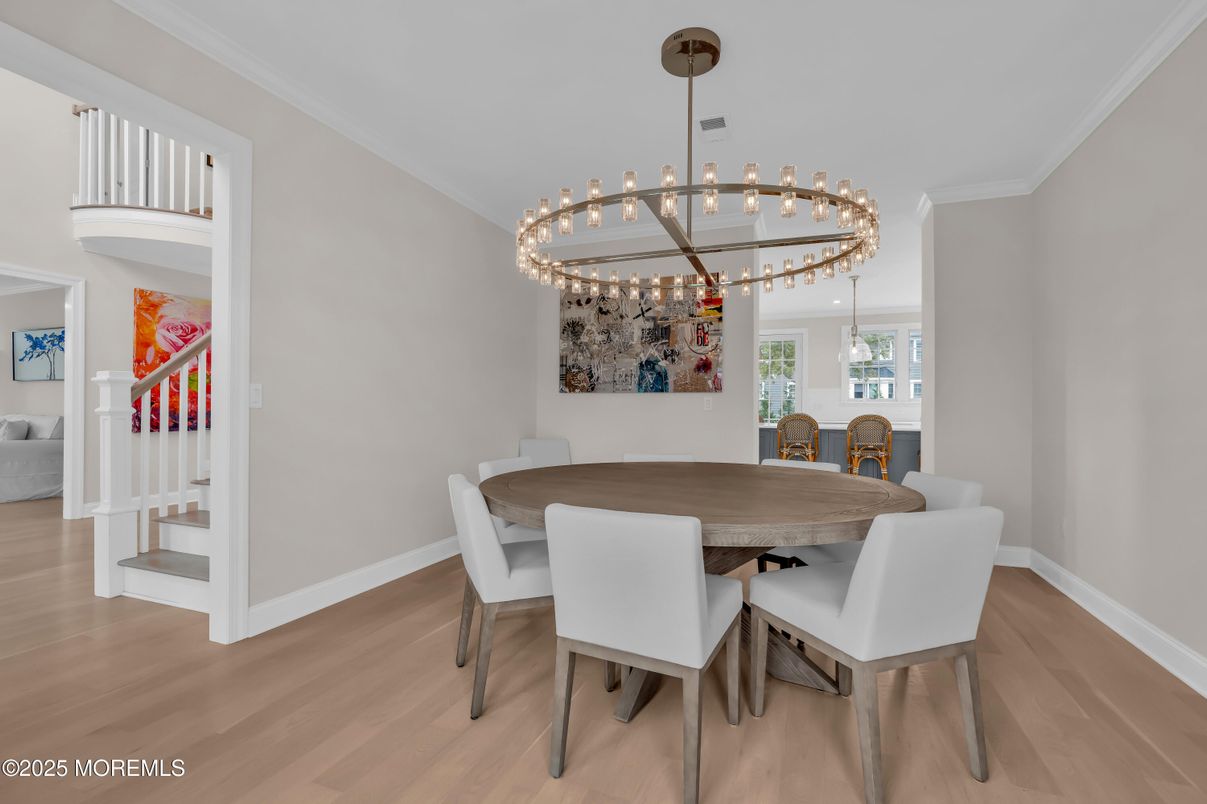 Dining room, Interior, Pendant Lights, Wood Texture Flooring