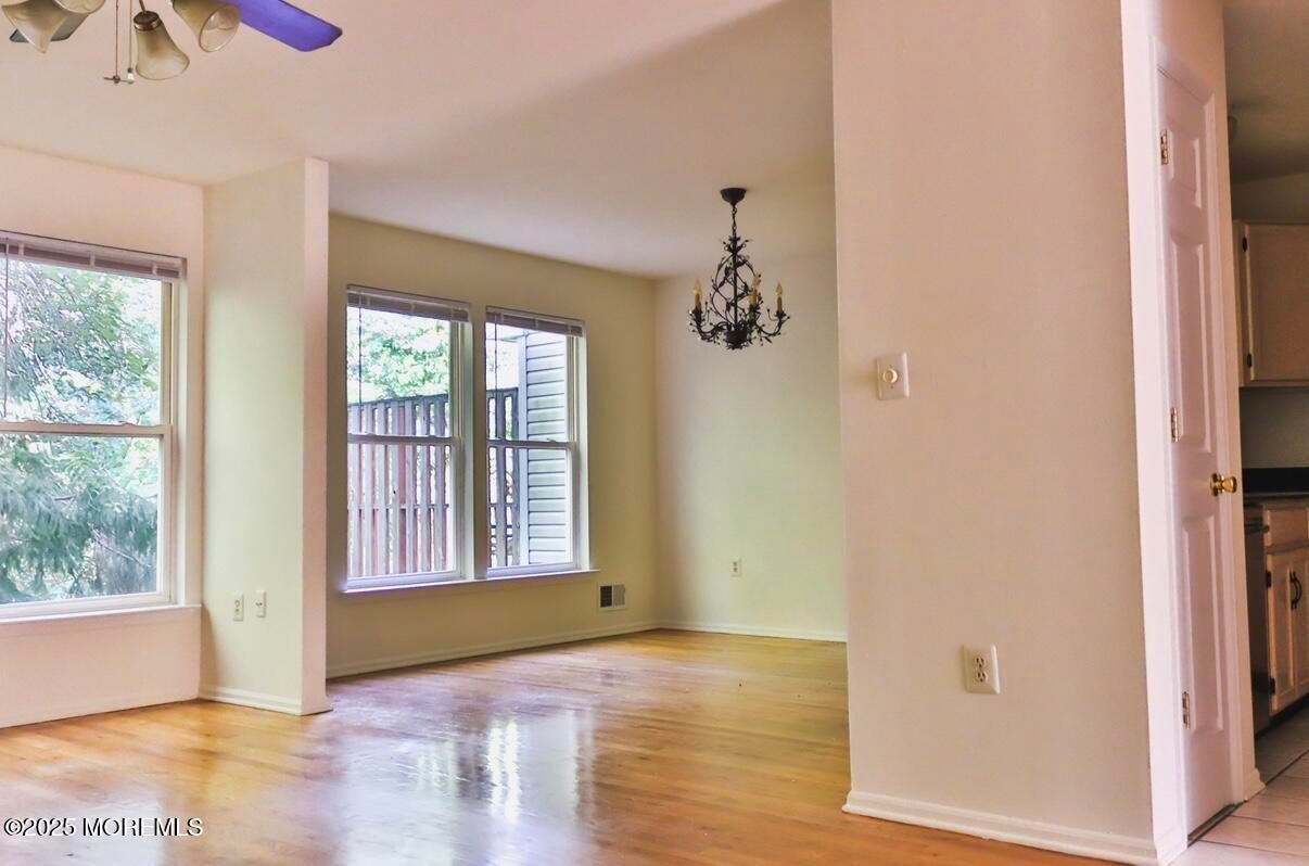 Empty room, Interior, Pendant Lights, Wood Texture Flooring