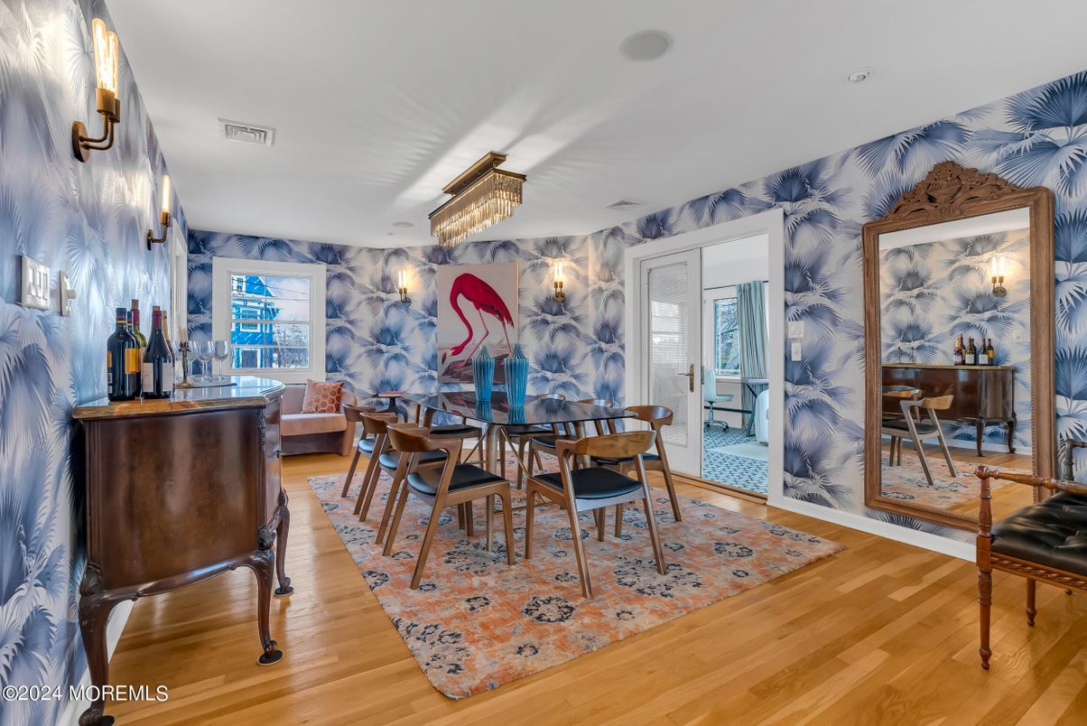 Chandelier, Dining room, Interior, Wood Texture Flooring