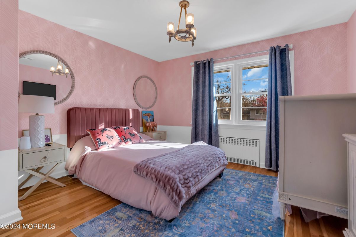 Bedroom, Chandelier, Interior, Wood Texture Flooring