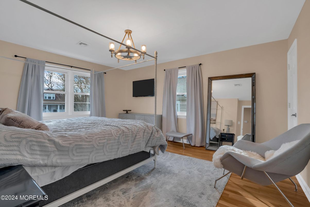 Bedroom, Chandelier, Interior, Wood Texture Flooring