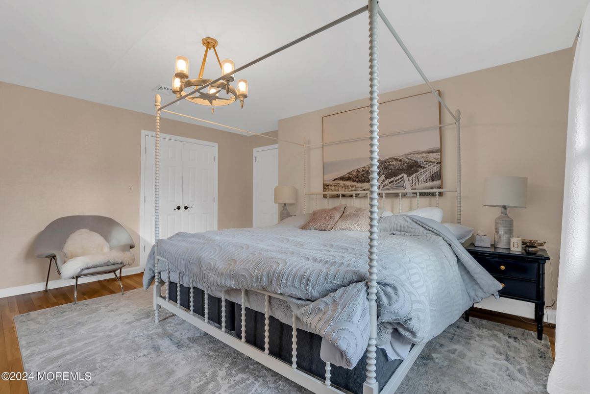 Bedroom, Chandelier, Interior, Wood Texture Flooring