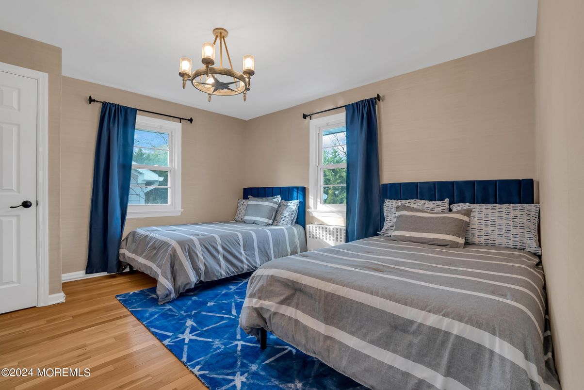 Bedroom, Chandelier, Interior, Wood Texture Flooring