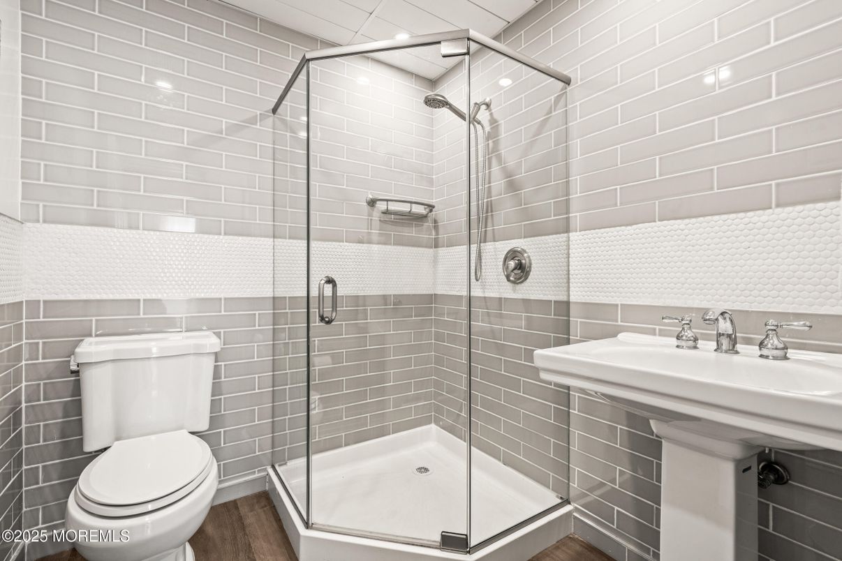 Bathroom, Glass Shower, Interior, Wood Texture Flooring
