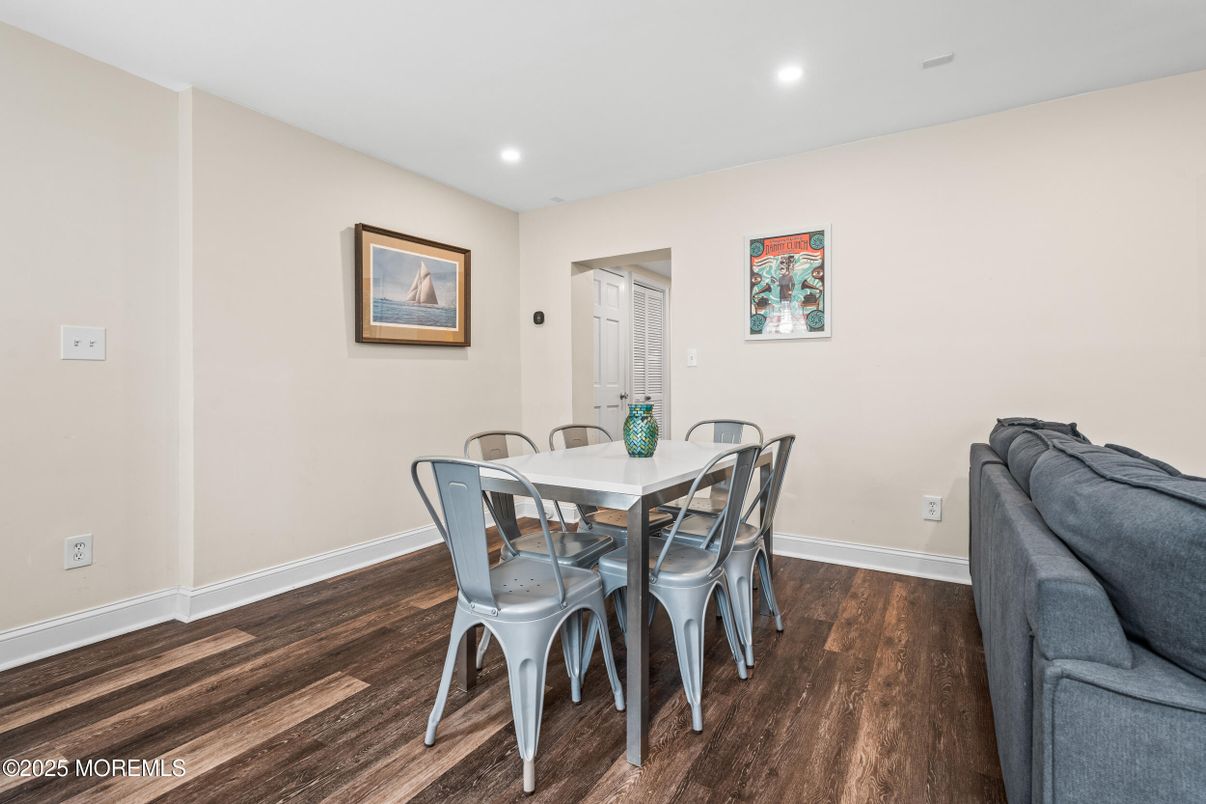 Dining room, Interior, Recessed Lighting, Wood Texture Flooring