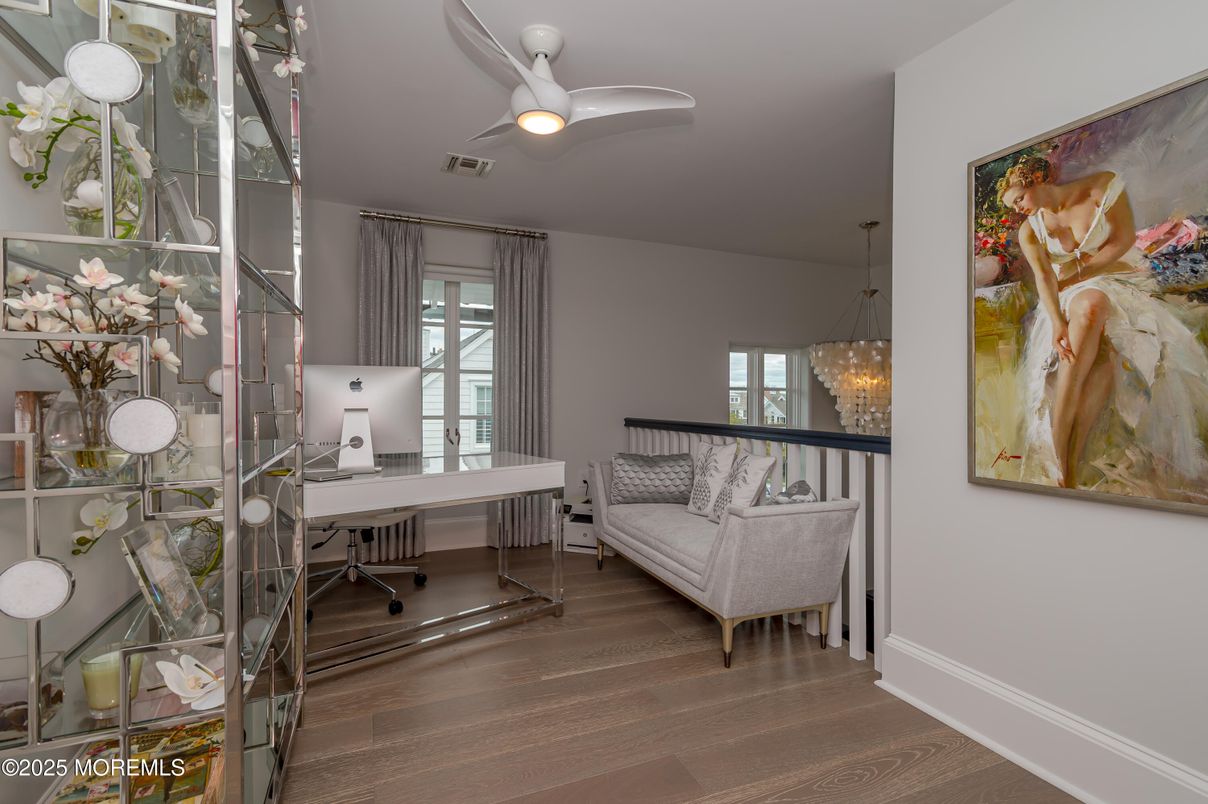 Chandelier, Home Office, Interior, Wood Texture Flooring