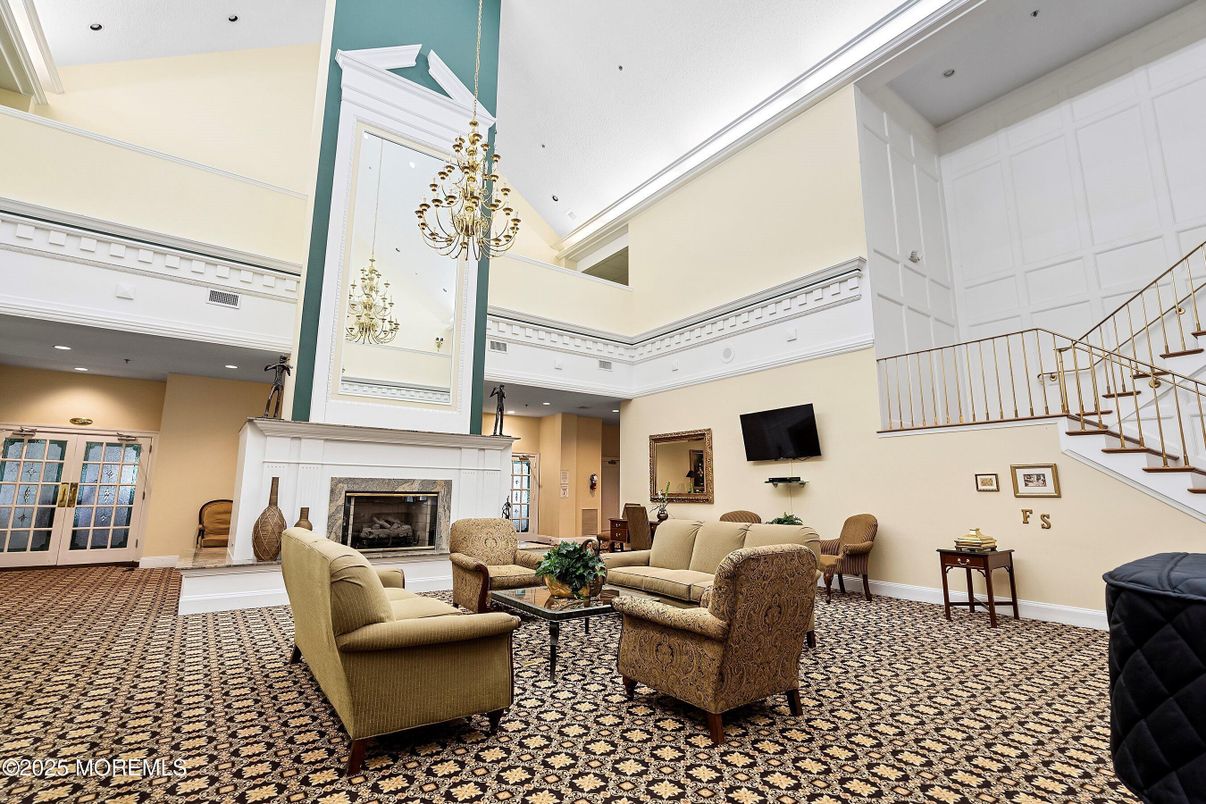 Chandelier, Fireplace, Interior, Living room, Recessed Lighting