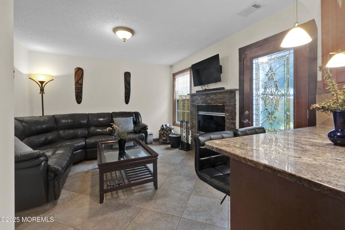 Fireplace, Interior, Living room, Pendant Lights