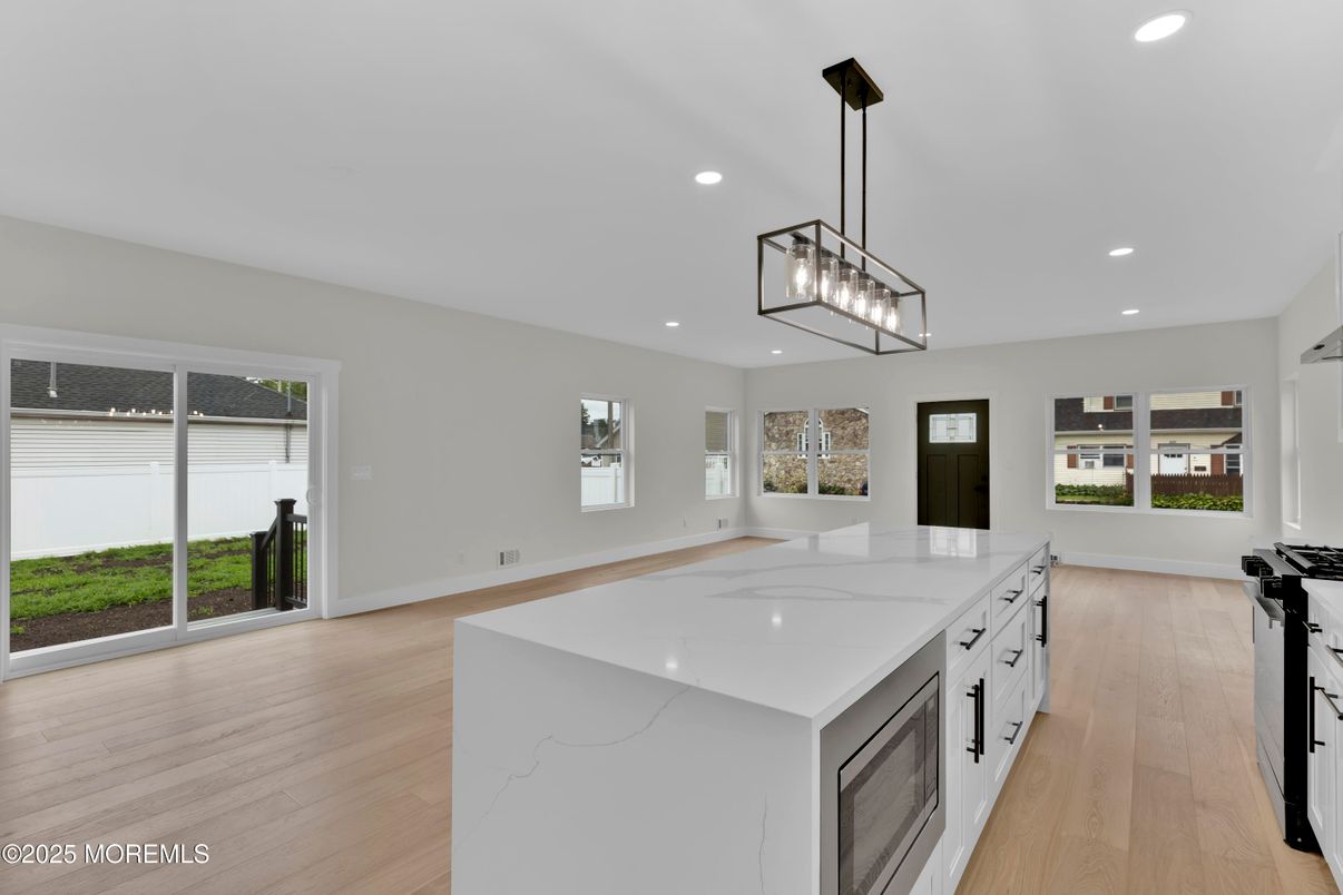 Interior, Kitchen, Pendant Lights, Recessed Lighting, Wood Texture Flooring