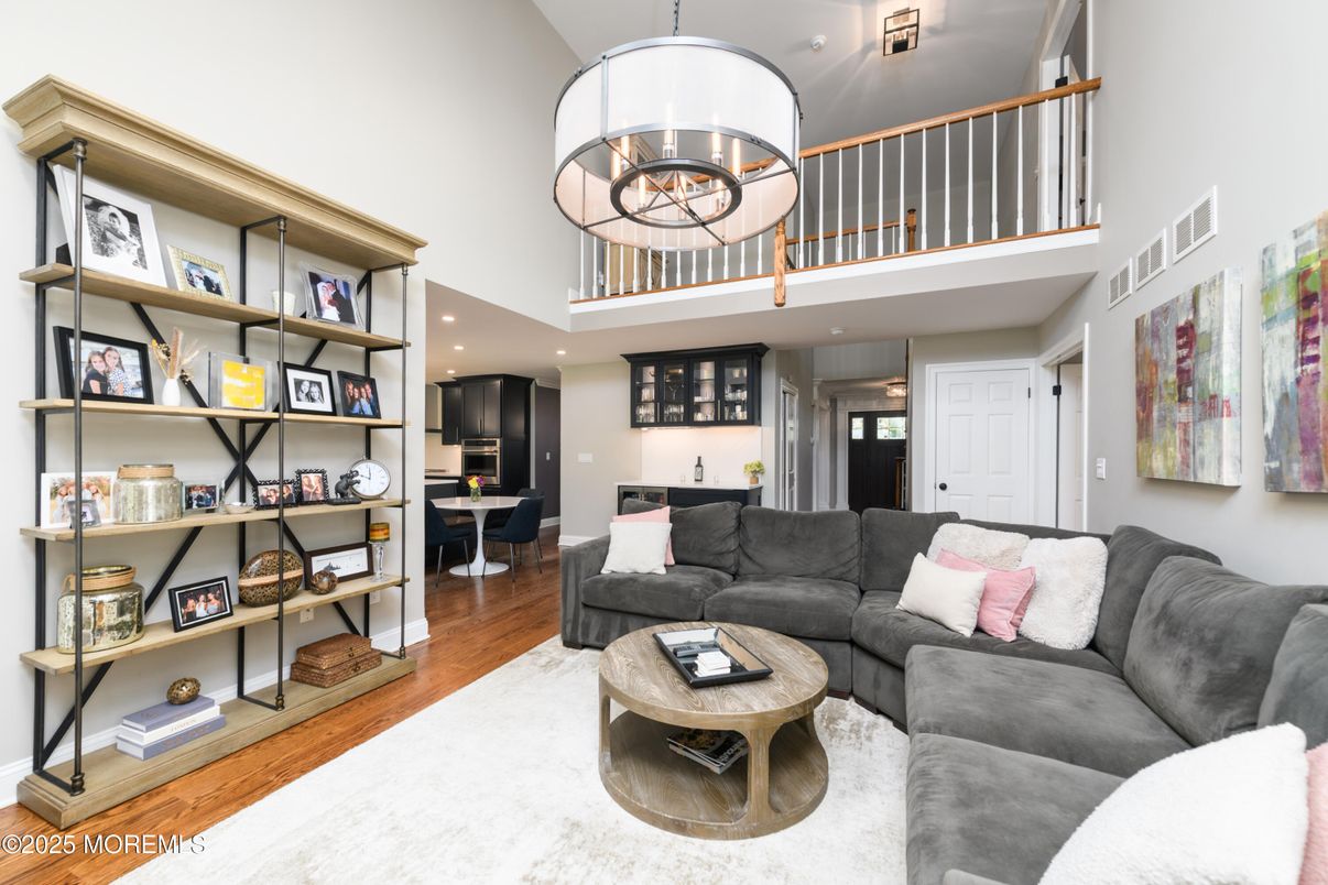 Chandelier, Interior, Living room, Recessed Lighting, Wood Texture Flooring