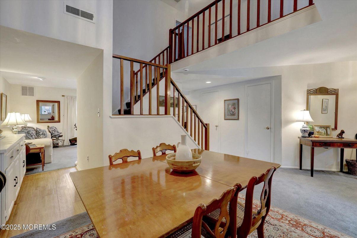 Dining room, Interior, Recessed Lighting, Wood Texture Flooring