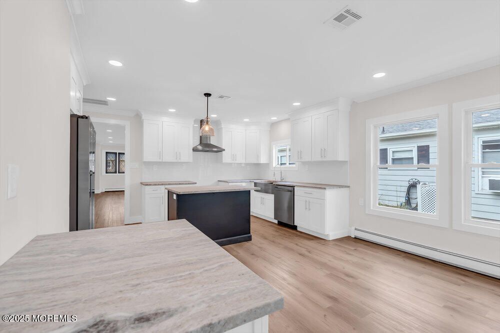 Interior, Kitchen, Pendant Lights, Recessed Lighting, Wood Texture Flooring