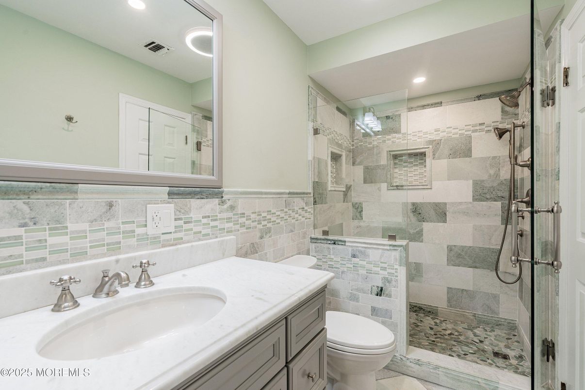 Bathroom, Glass Shower, Interior, Recessed Lighting