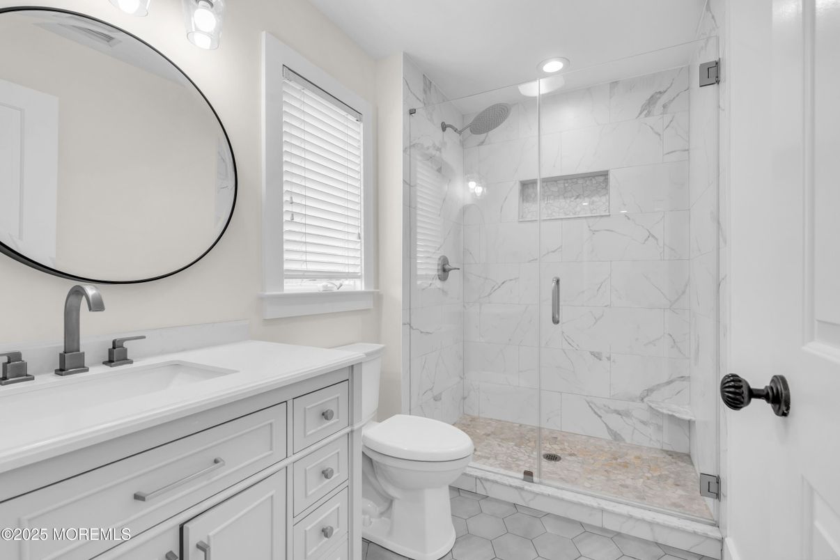 Bathroom, Glass Shower, Interior, Marble Walls, Recessed Lighting