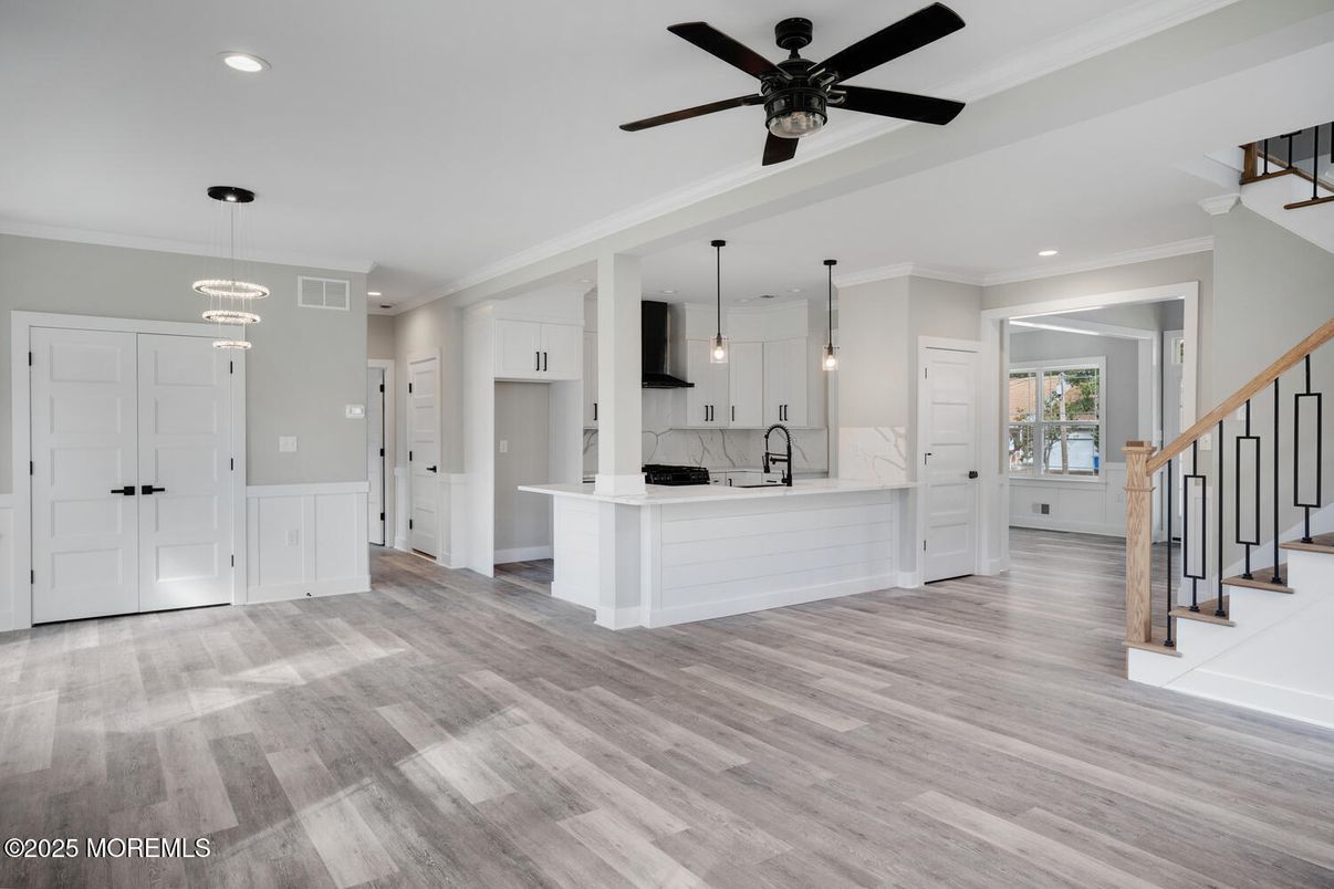 Interior, Kitchen, Pendant Lights, Recessed Lighting, Wood Texture Flooring
