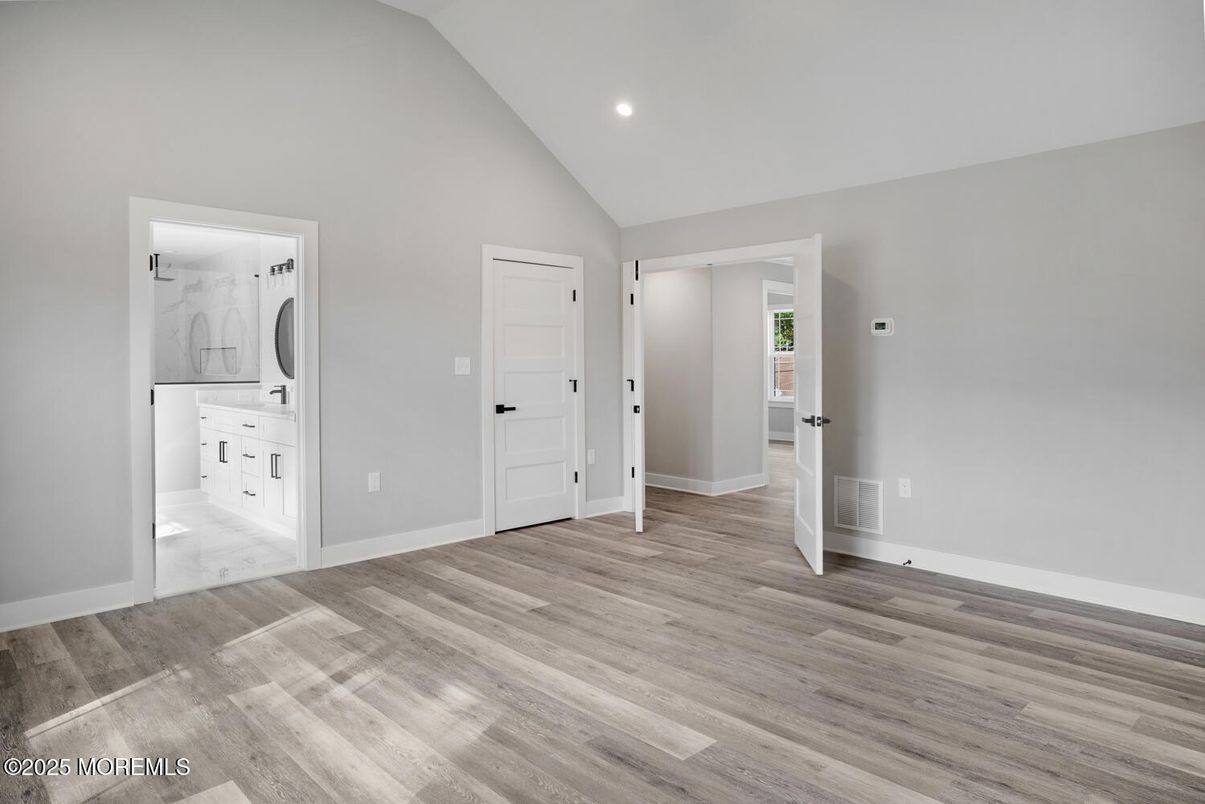 Bathroom, Empty room, Interior, Recessed Lighting, Wood Texture Flooring