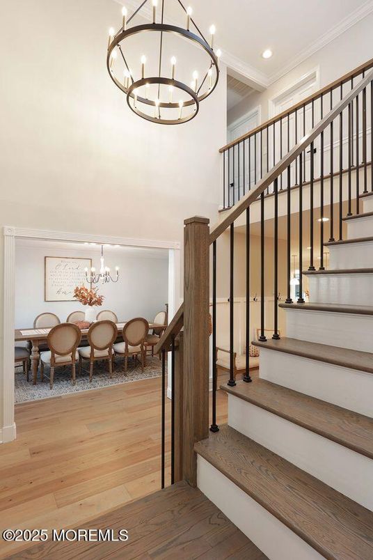 Chandelier, Dining room, Interior, Recessed Lighting, Wood Texture Flooring
