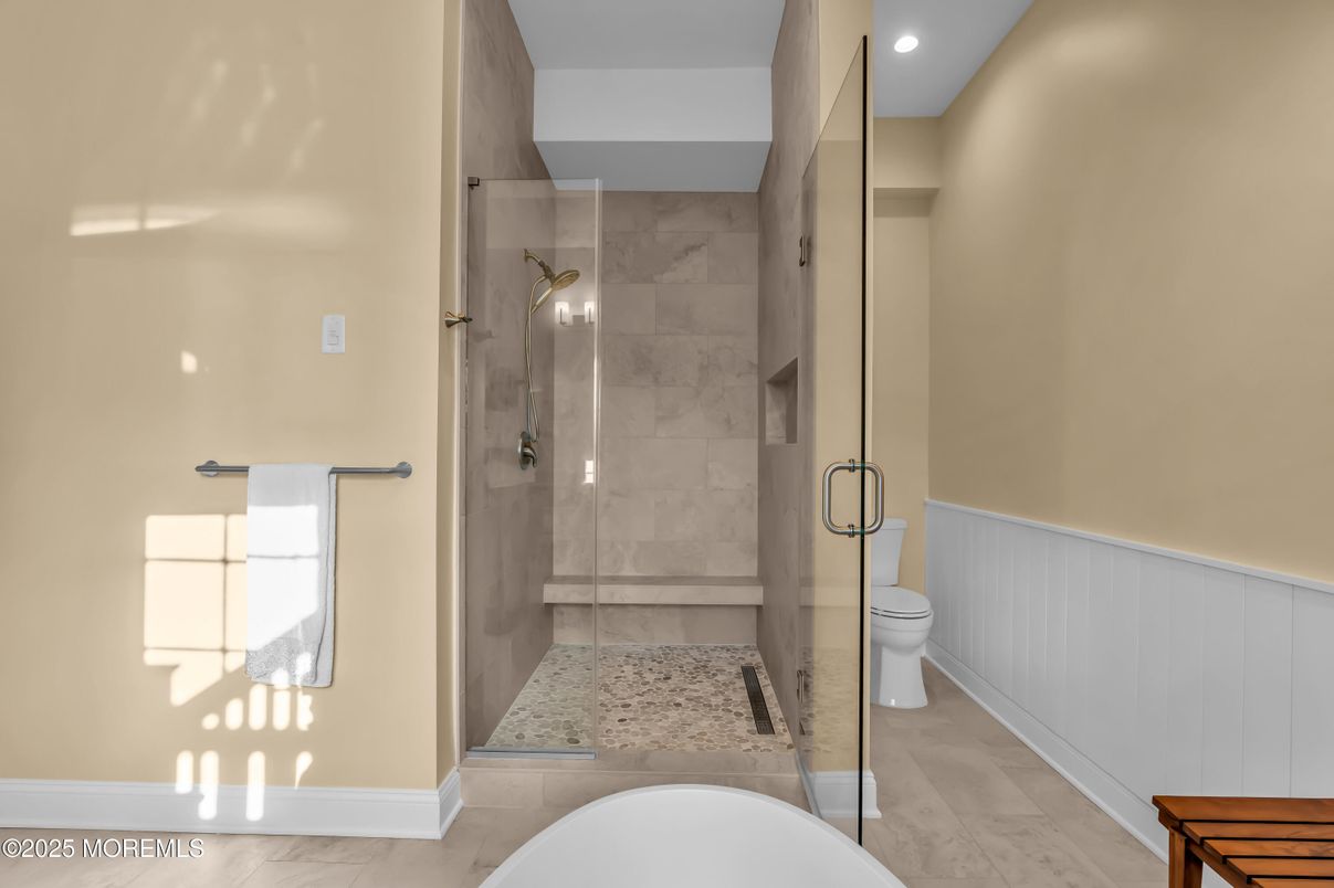 Bathroom, Glass Shower, Interior, Marble, Recessed Lighting