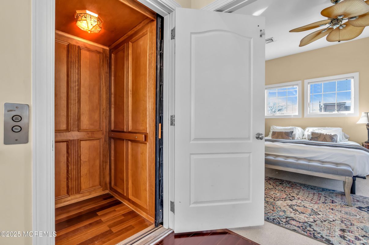 Bedroom, Elevator, Interior, Wood Texture Flooring, Wooden Walls