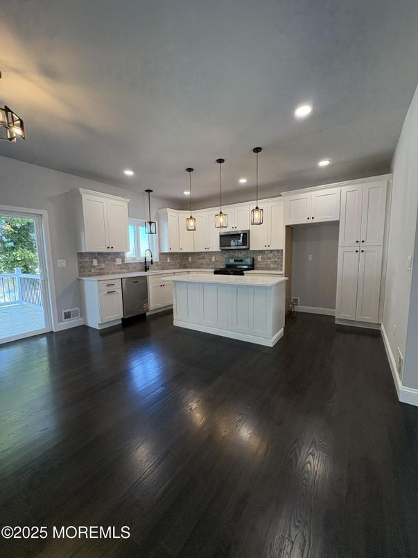Interior, Kitchen, Pendant Lights, Recessed Lighting, Wood Texture Flooring
