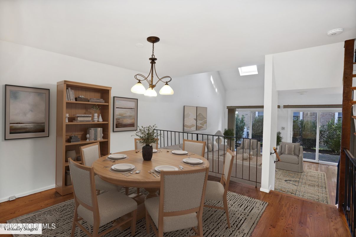 Dining room, Interior, Pendant Lights, Wood Texture Flooring
