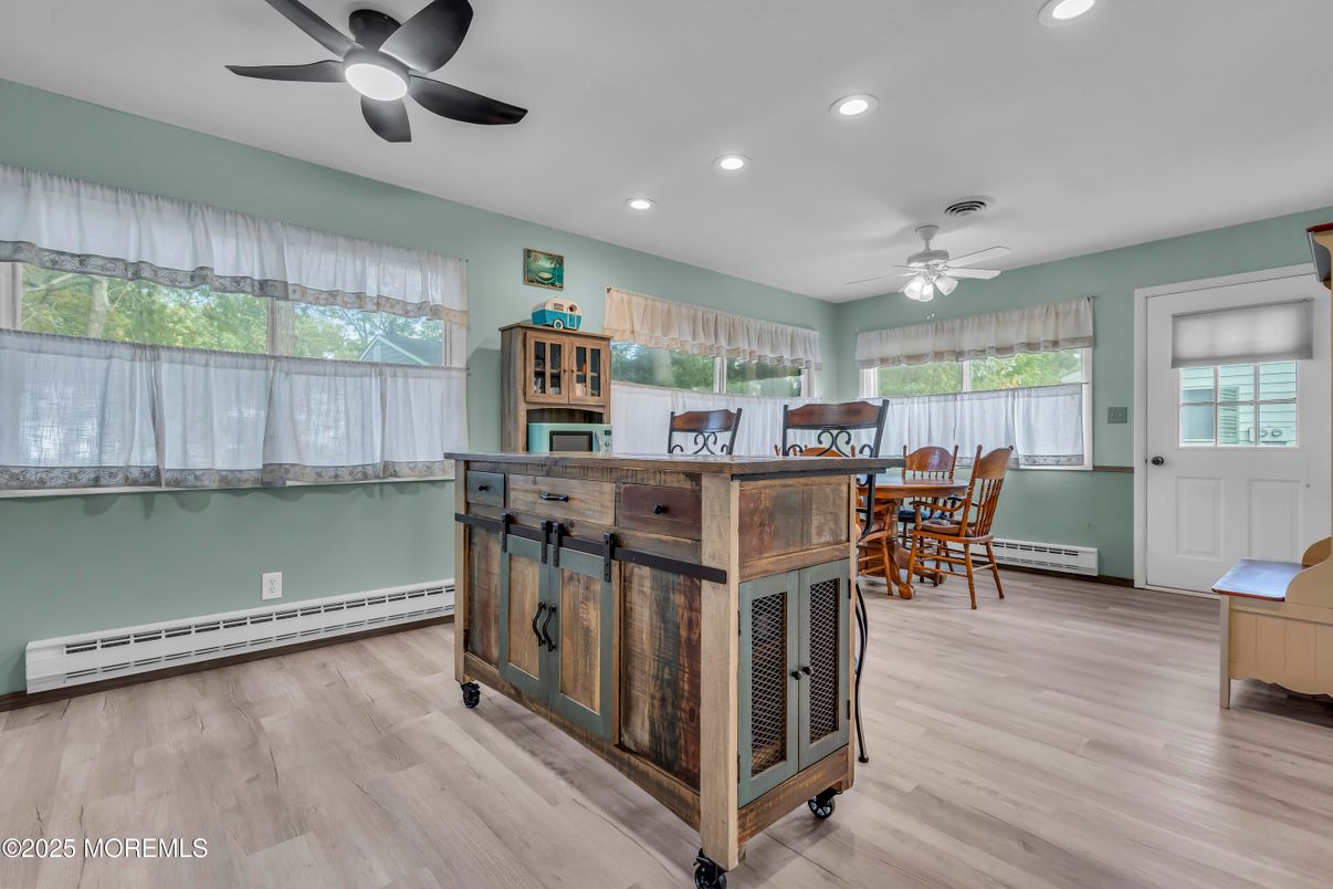 Dining room, Interior, Recessed Lighting, Wood Texture Flooring