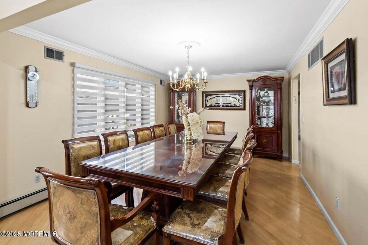 Chandelier, Dining room, Interior, Wood Texture Flooring